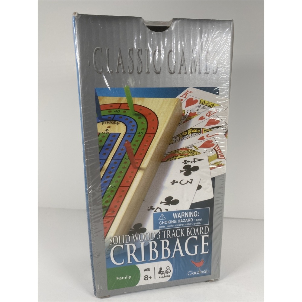 Solid Wood Cribbage Set Folding 3 Track Board with Playing Cards‎ Cardinal Ind.
